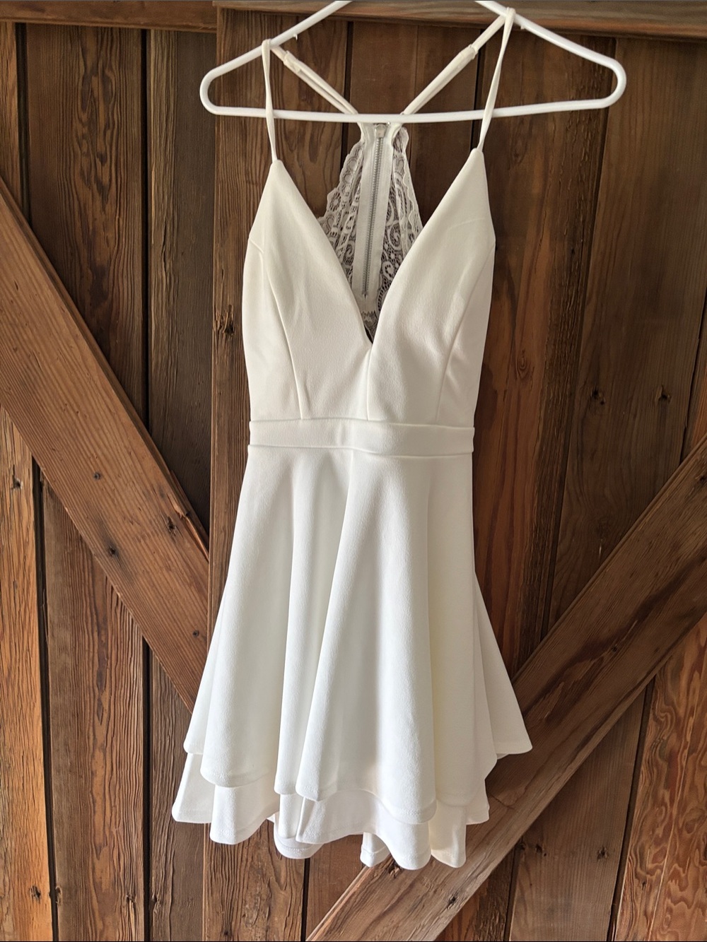 Honey and Rosie White Lace-Back Skater Dress